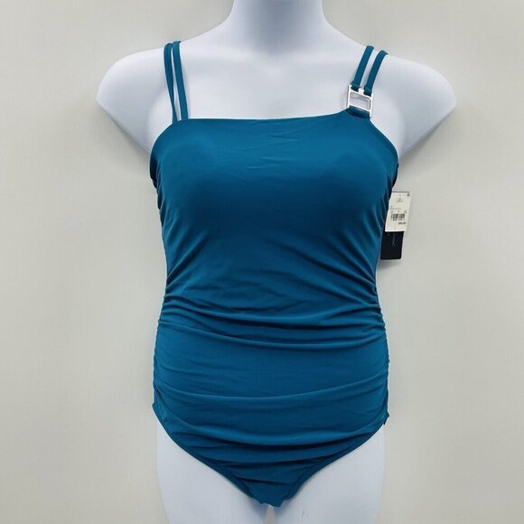 Aqua Green Womens Large UPF 50 Double Strap Asymmetrical One Piece Swimsuit 1977 - Picture 3 of 9
